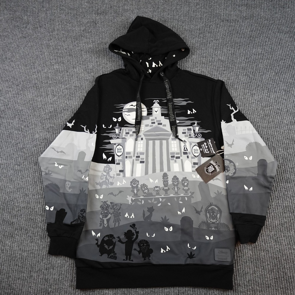 Loungefly Disney Haunted Mansion Hoodie Womens Small Black Glow Pullover